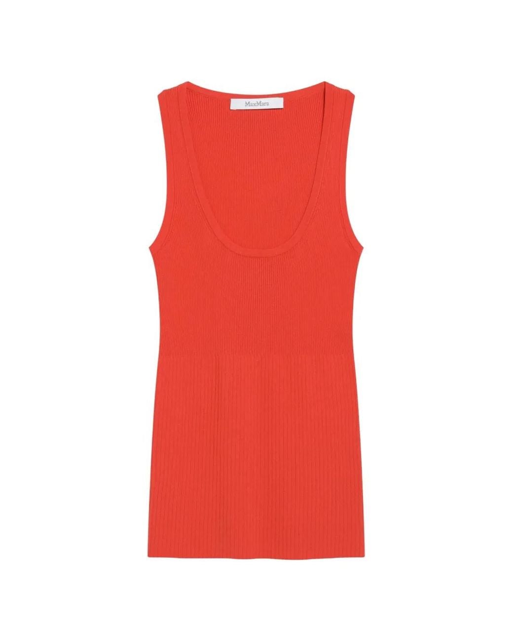 Max Mara Red Ribbed-Knit Scoop-Neck Top