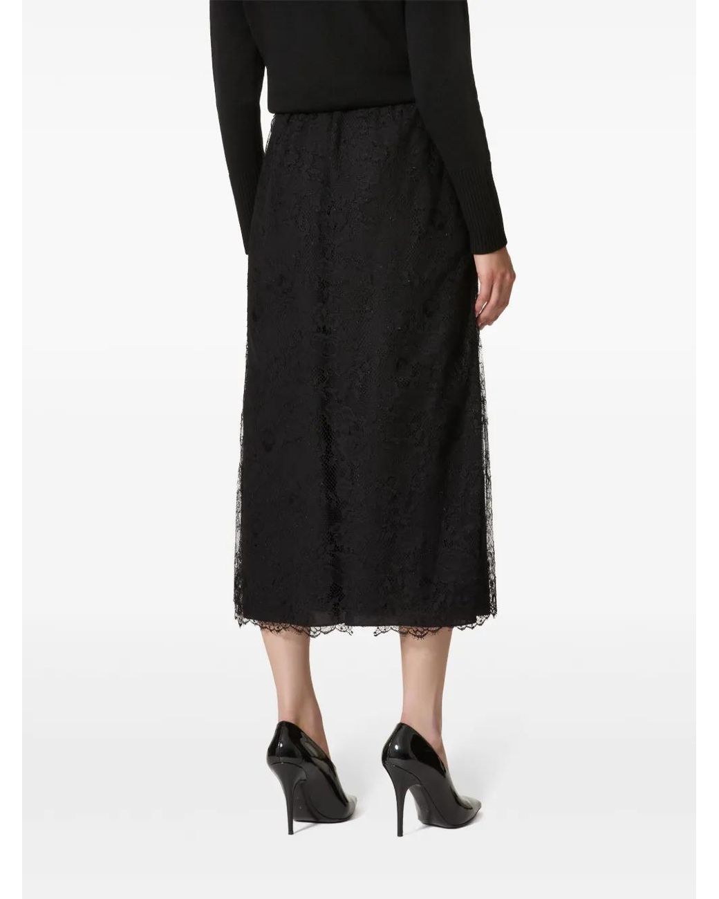 Valentino Garavani Black Lace-Detail Midi Skirt