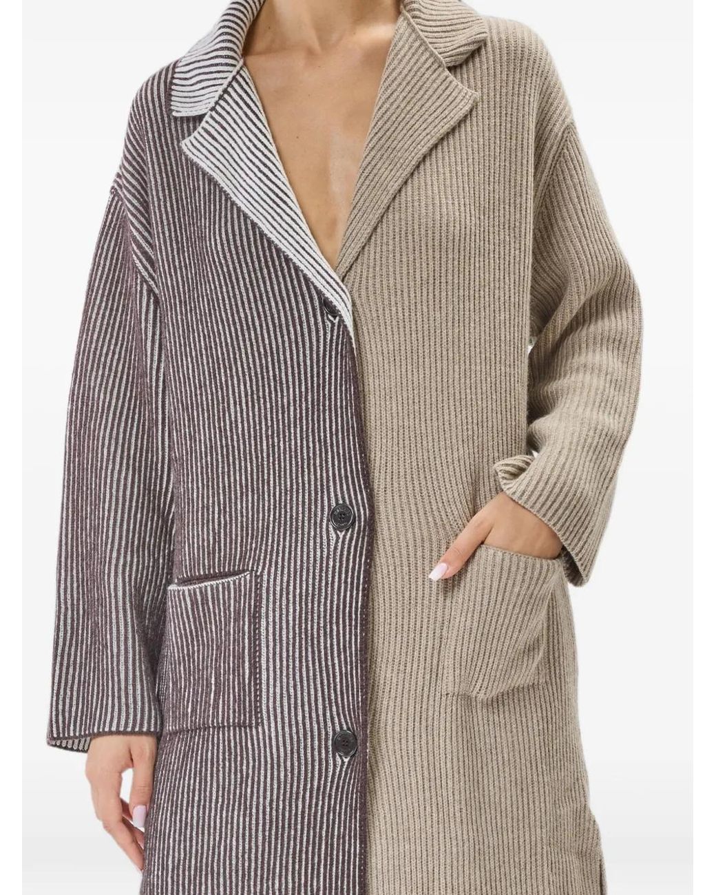 Moschino White Intarsia-Logo Ribbed Coat