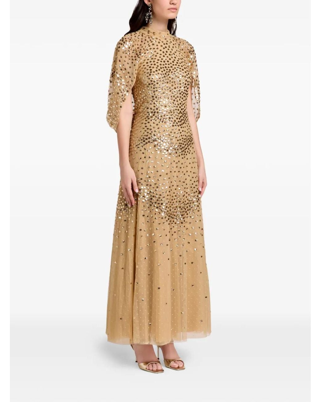 Needle & Thread Natural Sequin-Embellished Midi Dress