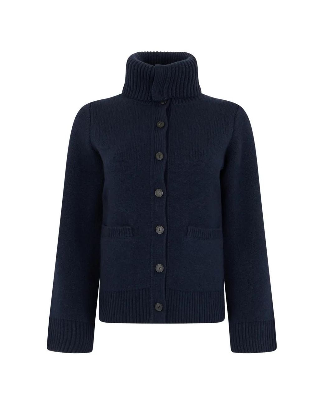 Vince Blue Ribbed-Trim Button-Up Cardigan