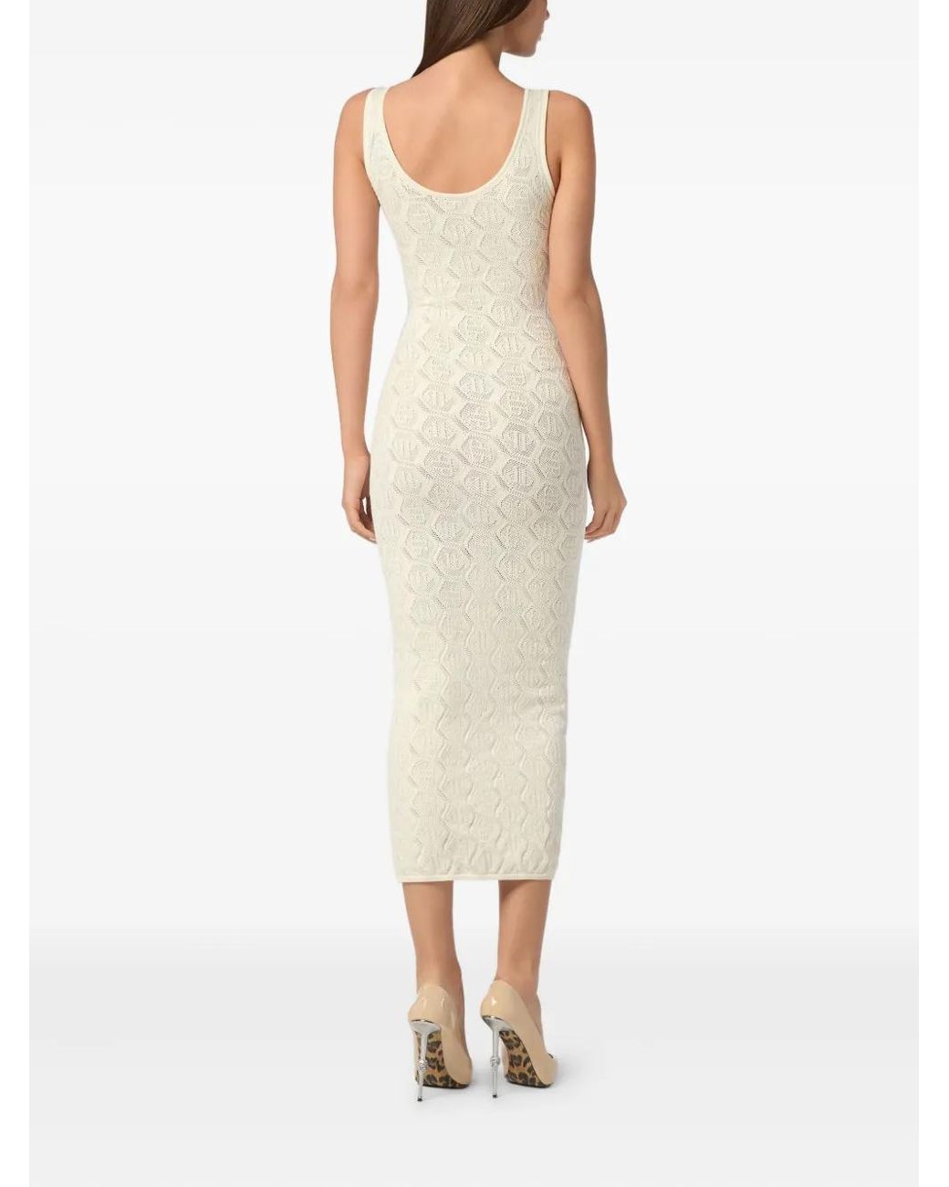 Philipp Plein White Viscose Long Dress Monogram