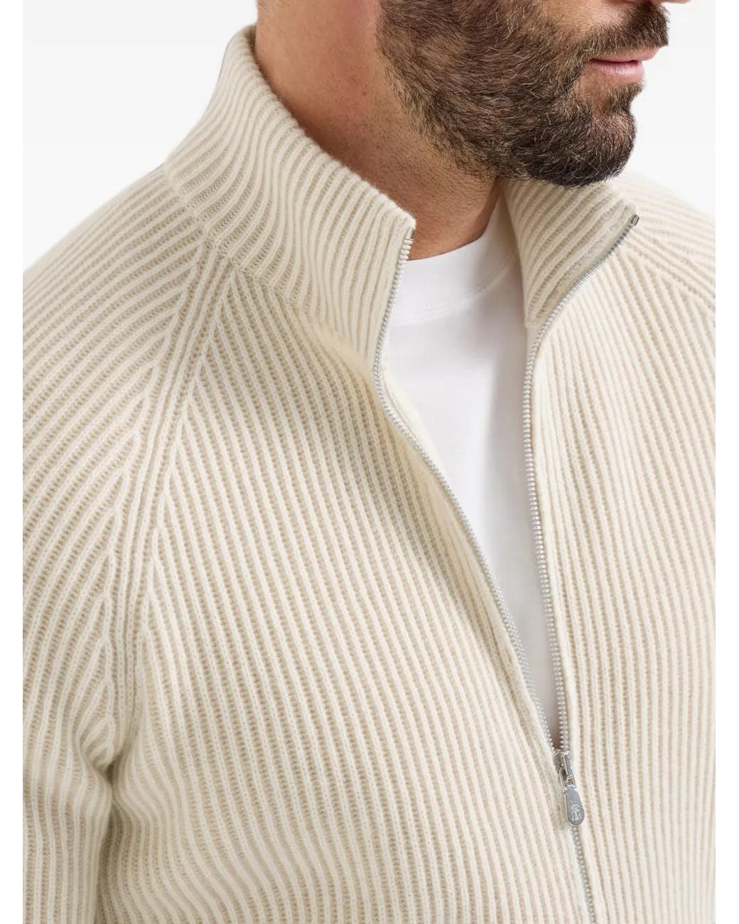 Brunello Cucinelli White Cashmere Vanisé Cardigan for men