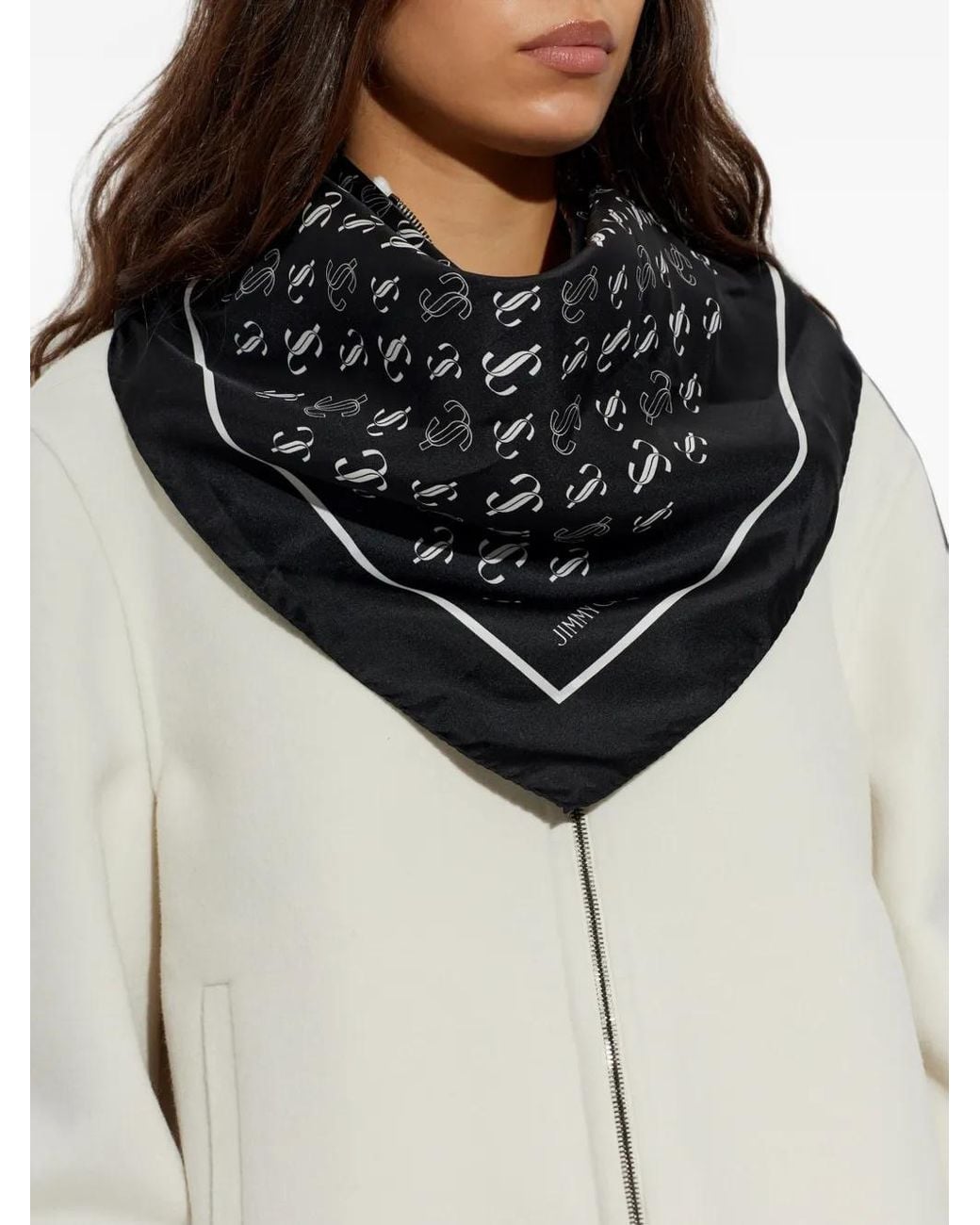 Jimmy Choo Black Logo-Monogram Silk Scarf