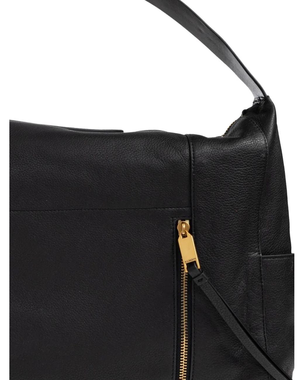 AllSaints Black Zip-Fastening Leather Shoulder Bag