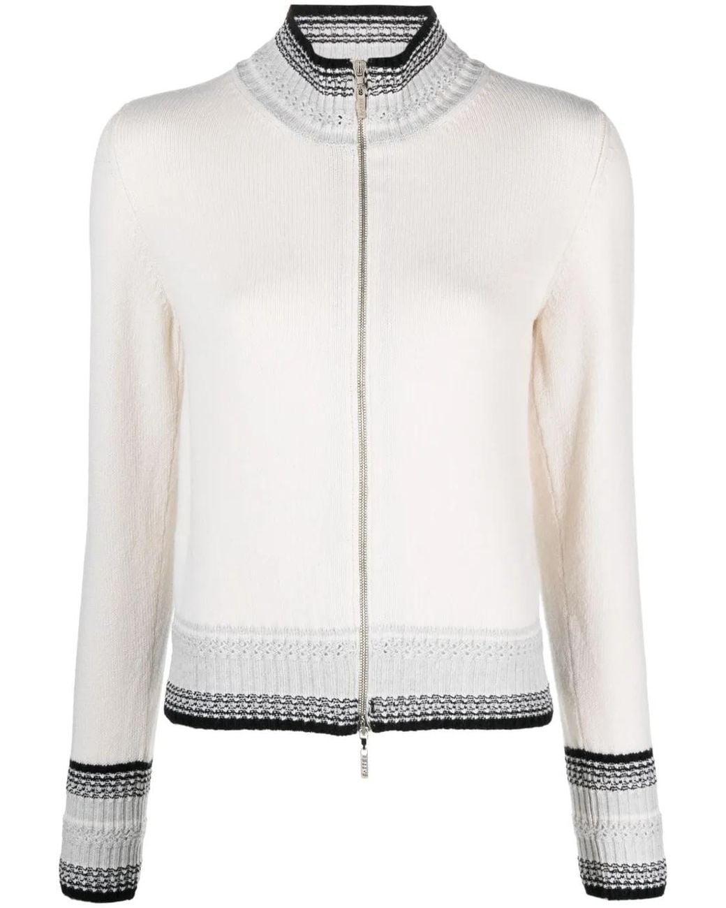 Barrie White Mottled Zip-Up Cashmere Cardigan