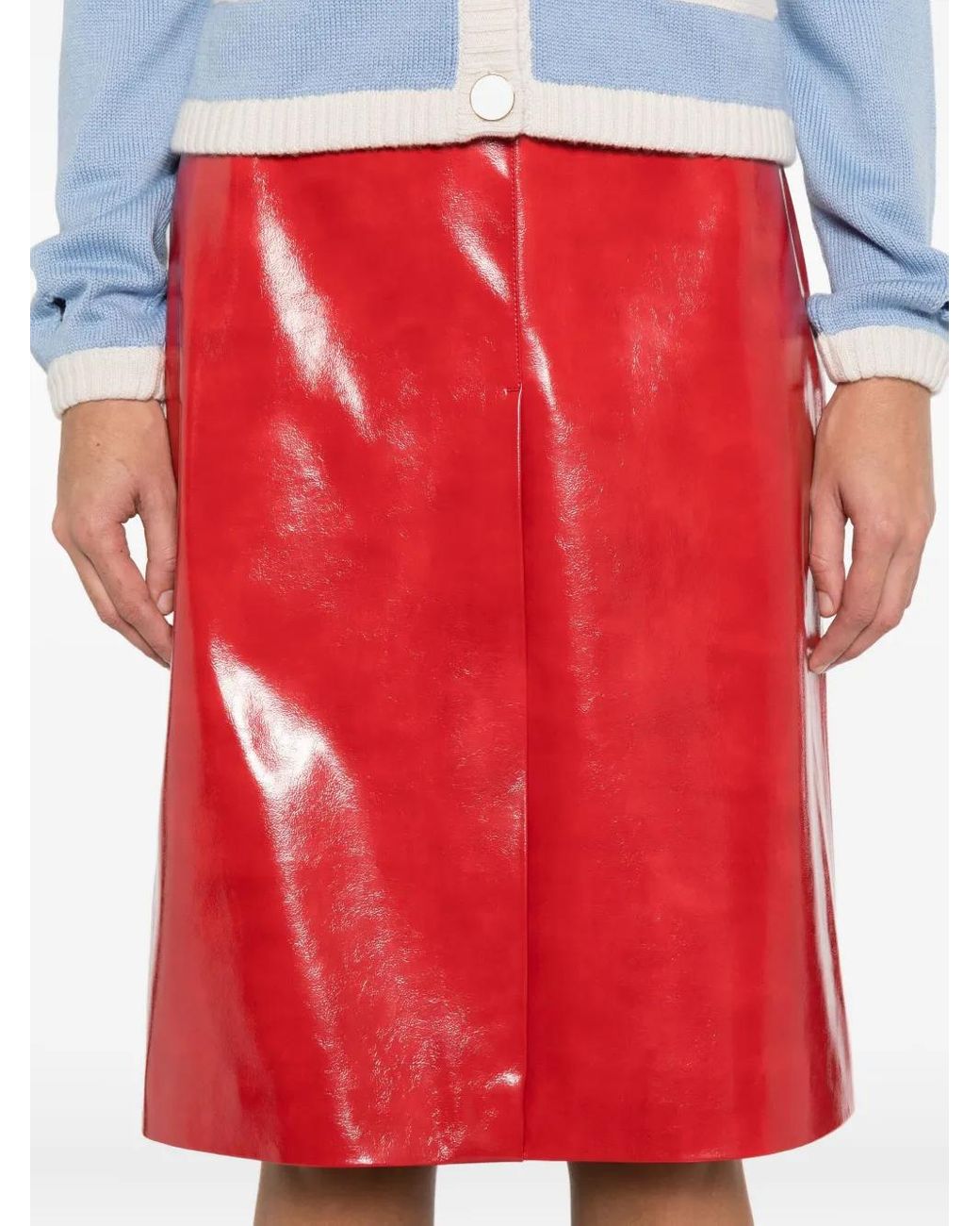 MSGM Red High-Waisted Fitted Skirt