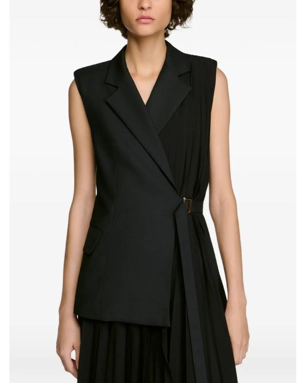 Sandro Black Pleated Wrap Dress