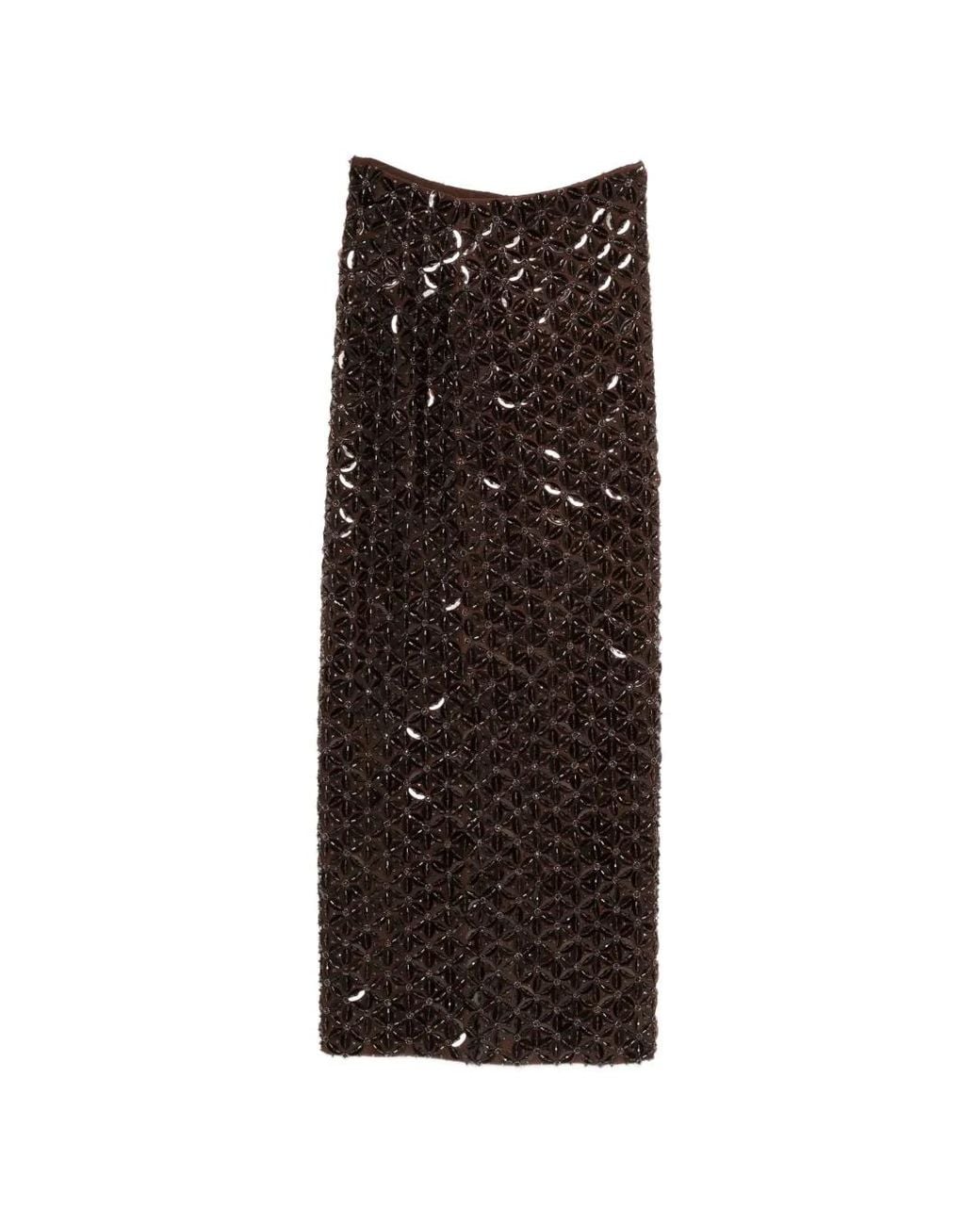 P.A.R.O.S.H. Brown Sequin-Embellished Maxi Skirt
