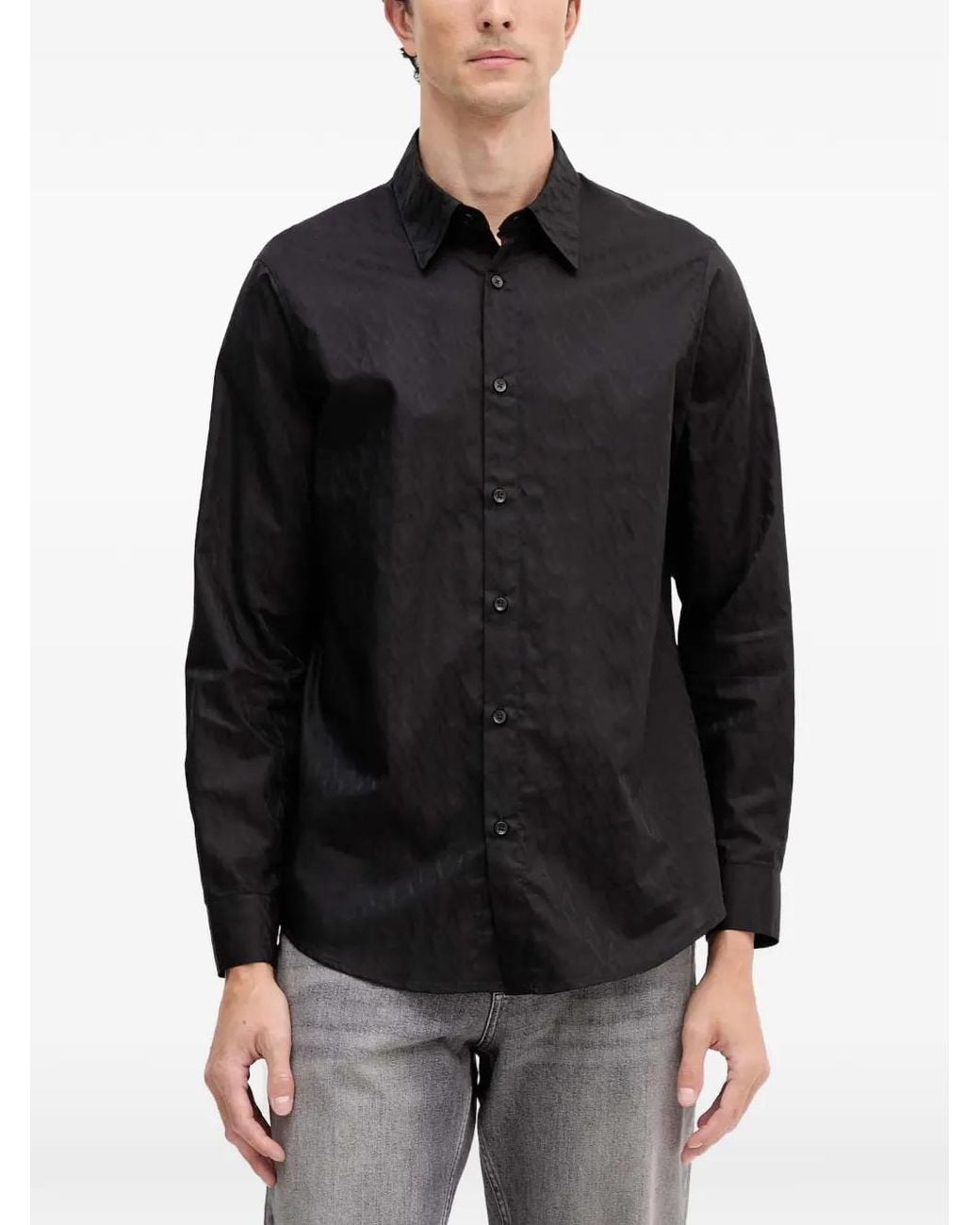 ARMANI EXCHANGE Black Patterned Buttoned Shirt for men