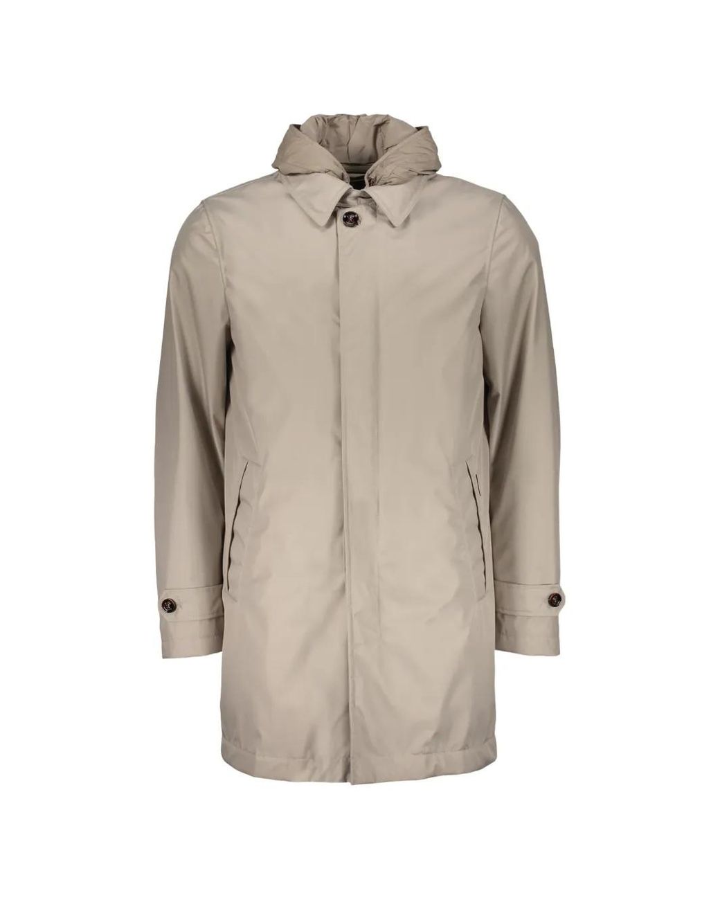 Moorer Natural Hooded Single-Breasted Overcoat for men