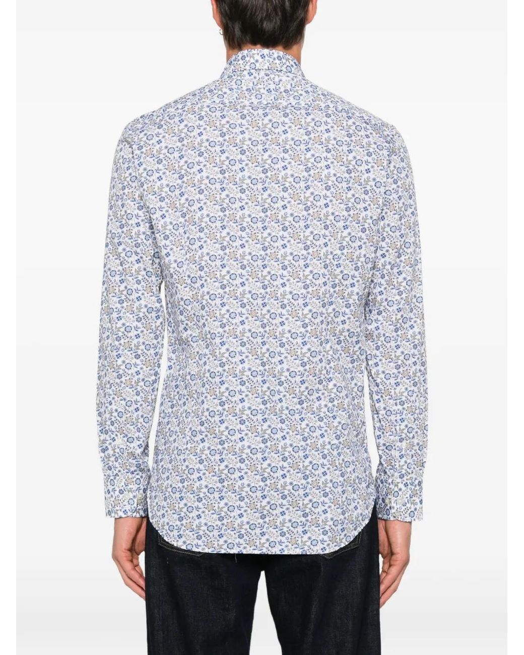 Etro Blue Floral-Print Long-Sleeve Shirt for men