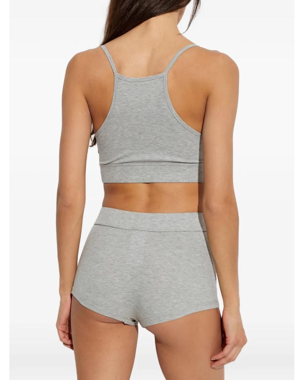 Palm Angels Gray Ribbed Logo-Patch Top