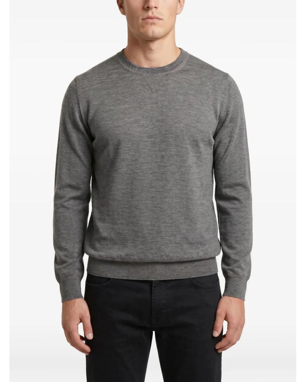 Brunello Cucinelli Gray Crew-Neck Triangular-Stitch Sweater for men