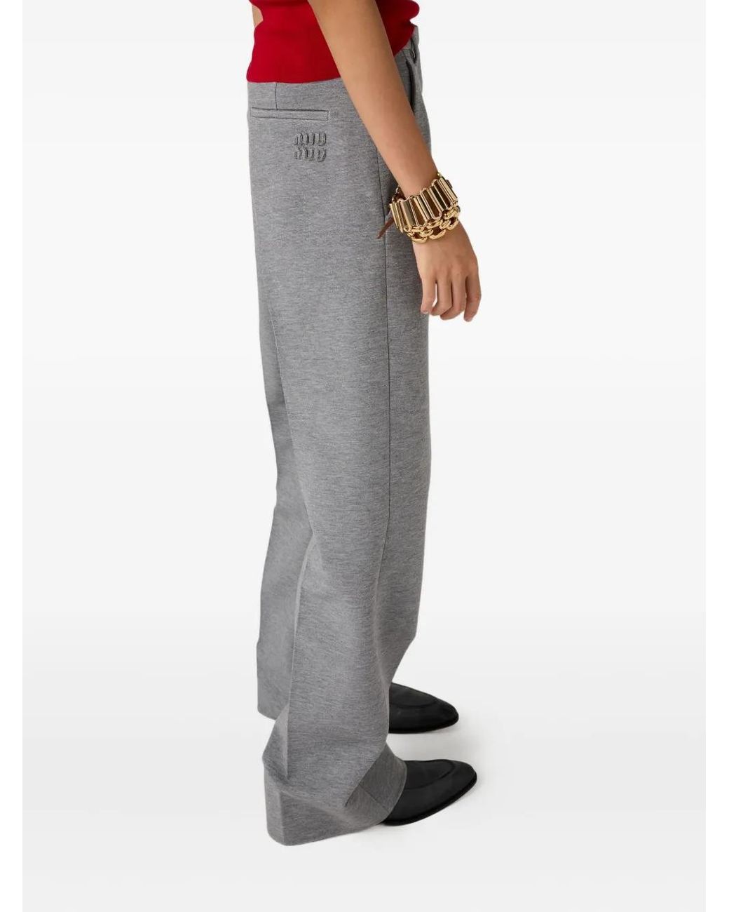 Miu Miu Gray Embroidered-Logo Trousers