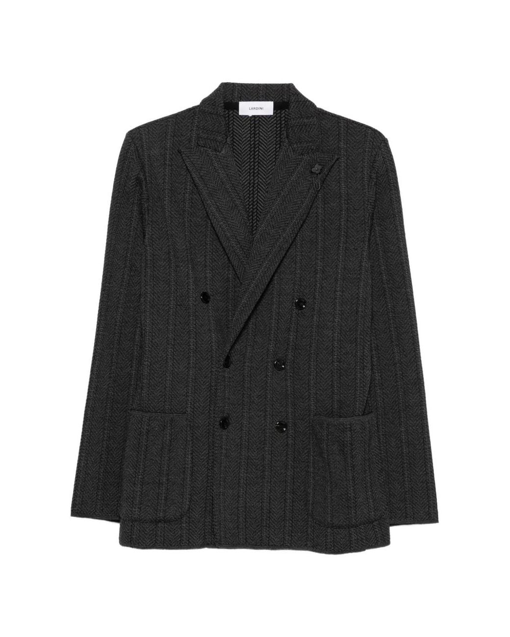 Lardini Black Herringbone Double-Breasted Jacket for men