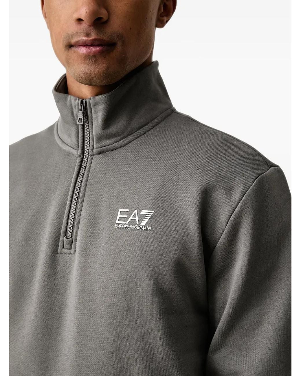 EA7 Gray Quarter-Zip Logo-Print Sweater for men