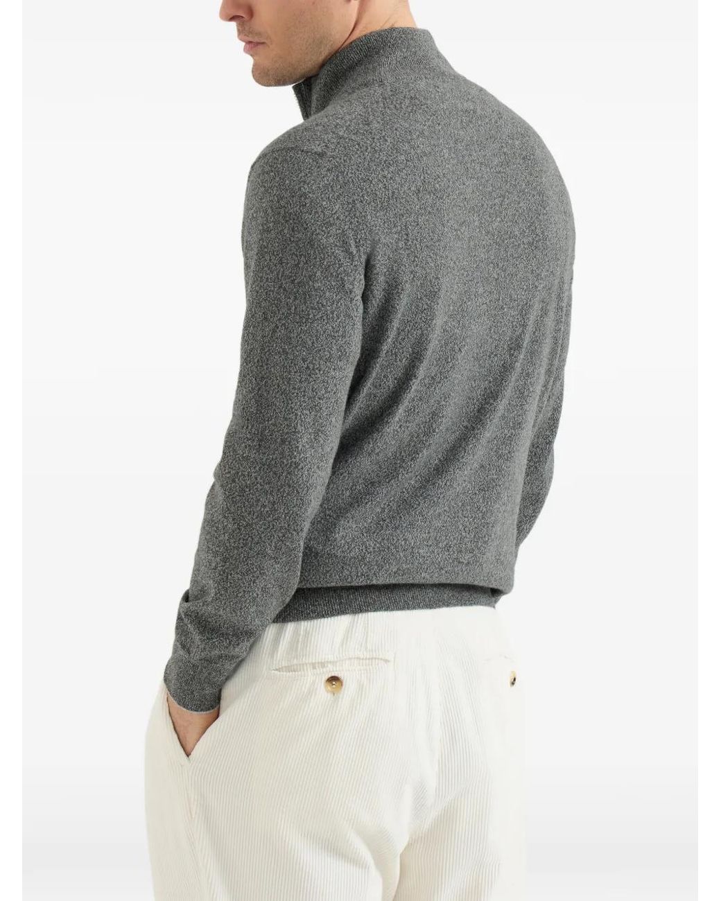 Brunello Cucinelli Gray Mouliné Cashmere Sweater With Half Zip for men