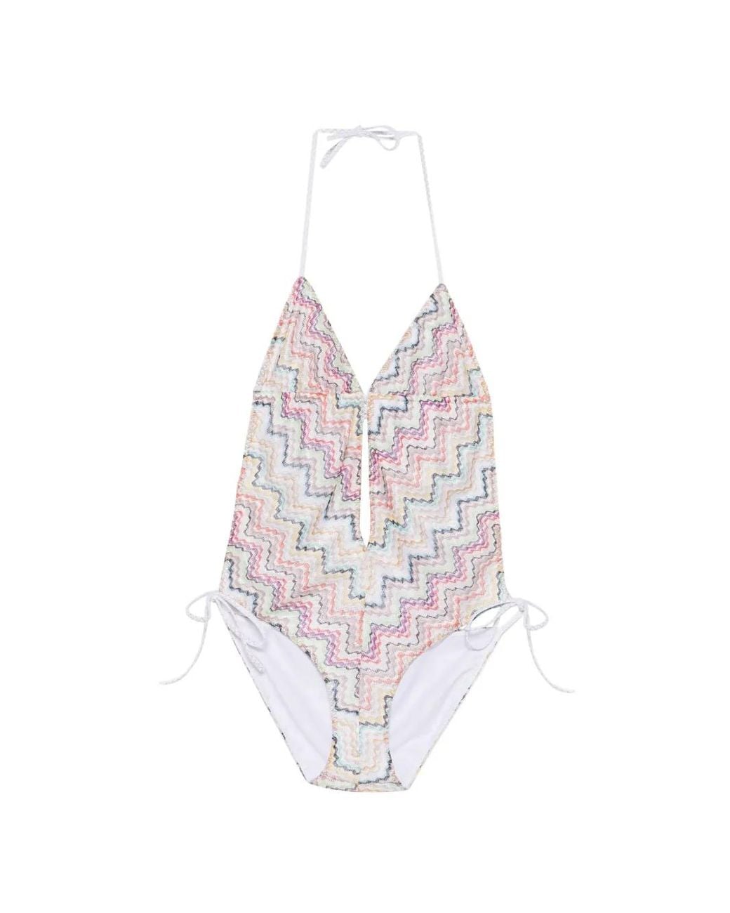 Missoni White Zigzag-Knit Halterneck Swimsuit