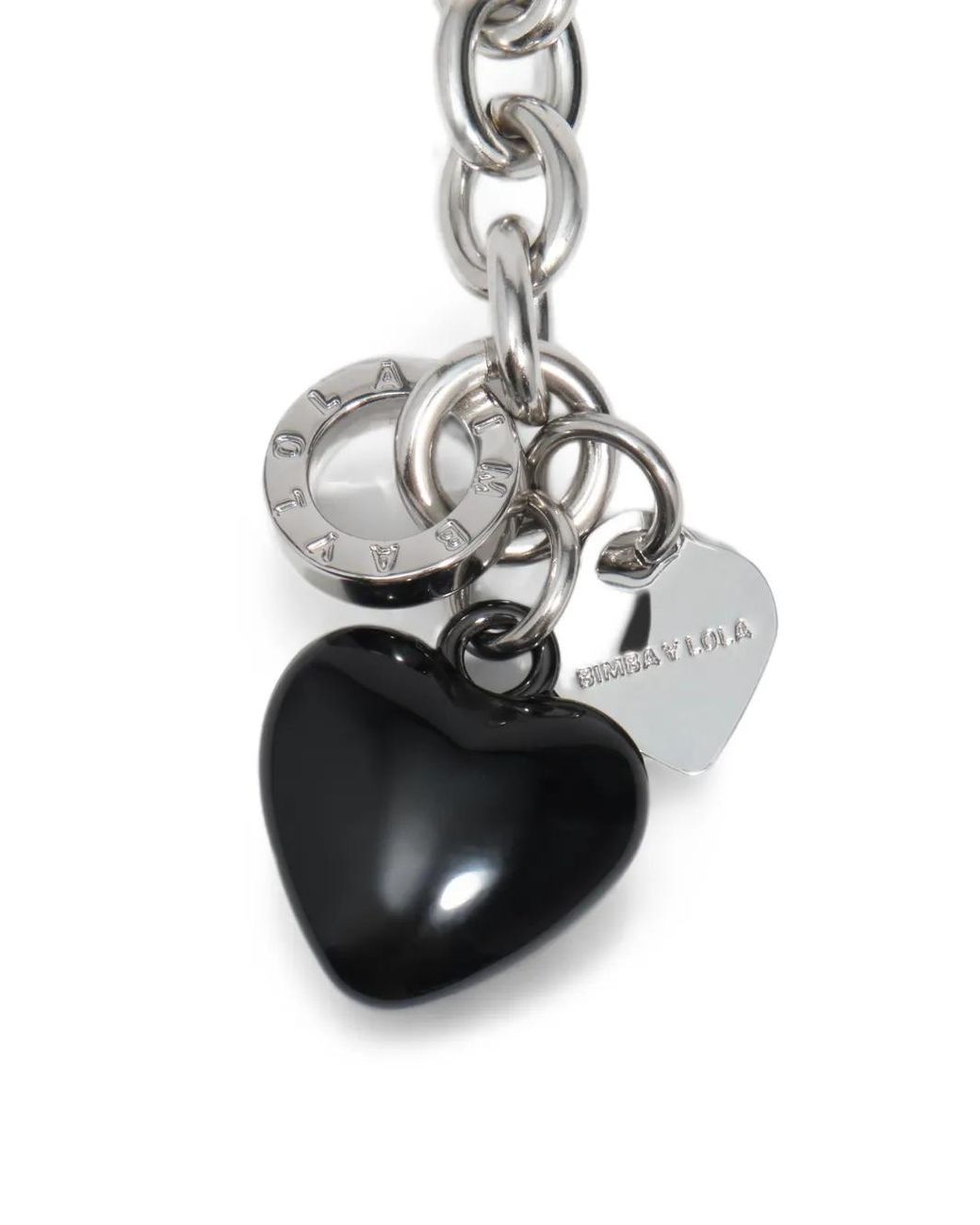 Bimba Y Lola Black Chain And Pearl Heart Bracelet