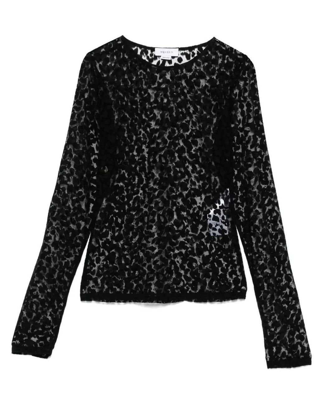 McQueen Black Semi-Sheer Leopard Print Top