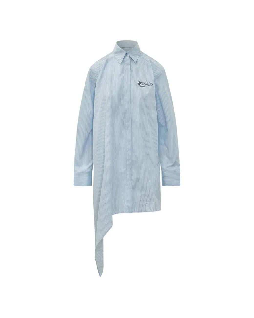 Off-White c/o Virgil Abloh Blue Asymmetric Striped Shirt Midi Dress
