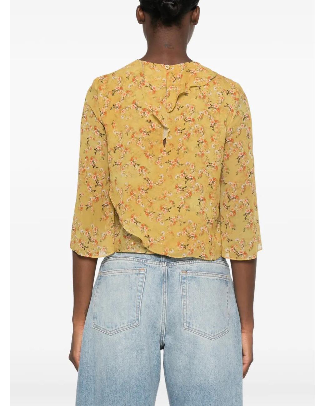 Kristina Ti Blue Blouse Volantée À Fleurs Imprimées