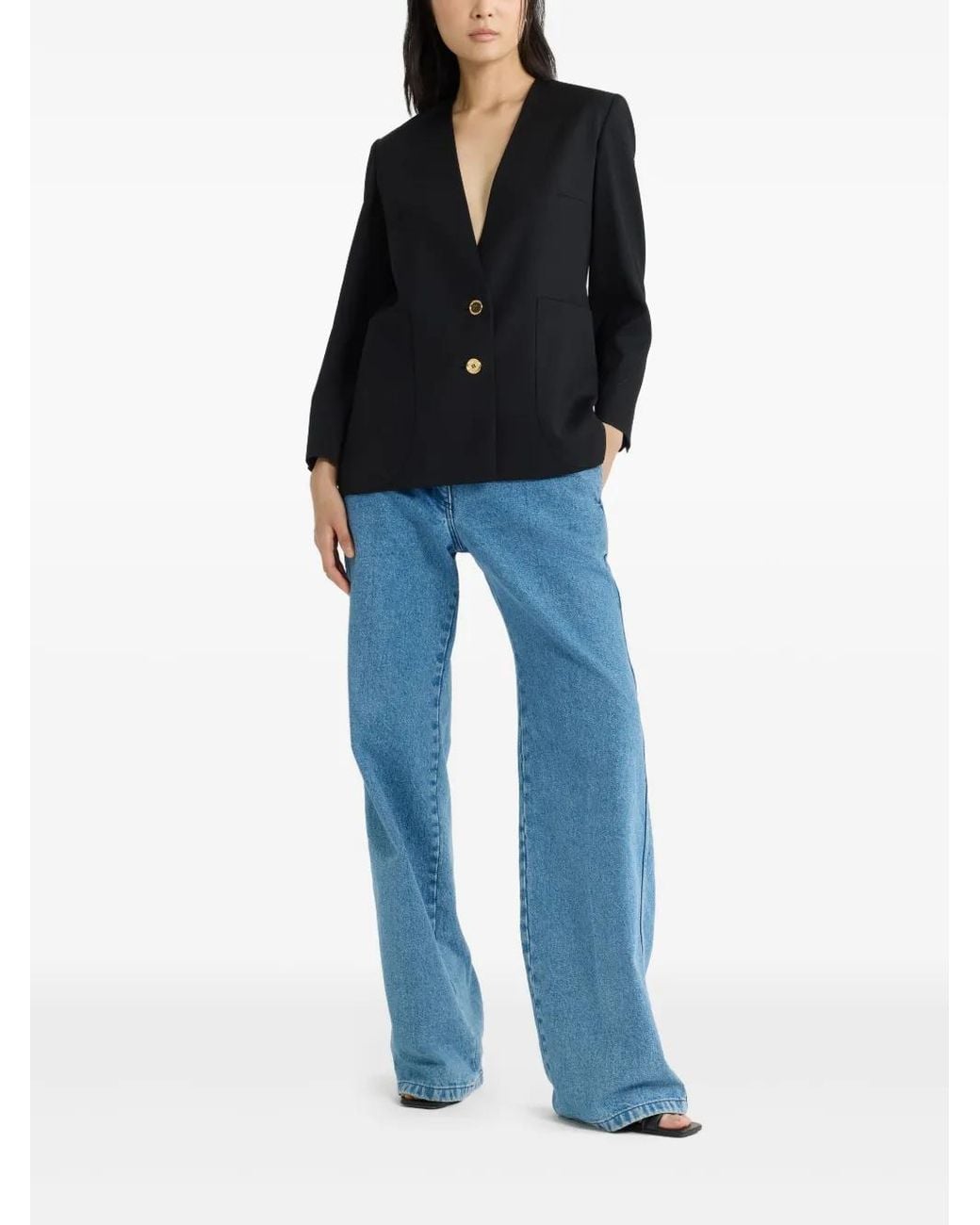 Patou Black Collarless Twill Jacket