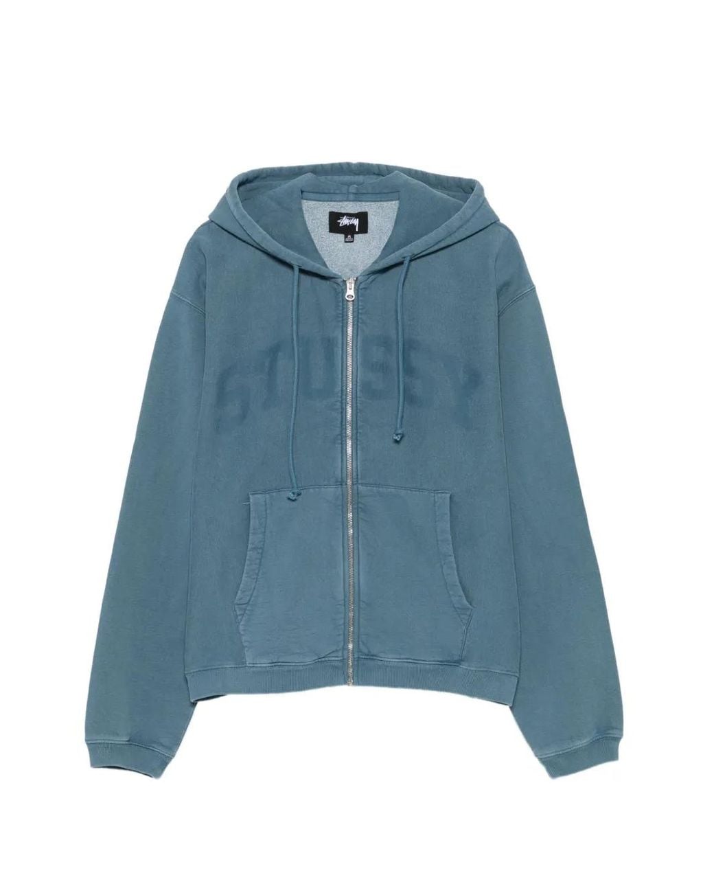 Stussy Blue Logo-Print Zip-Up Hoodie for men