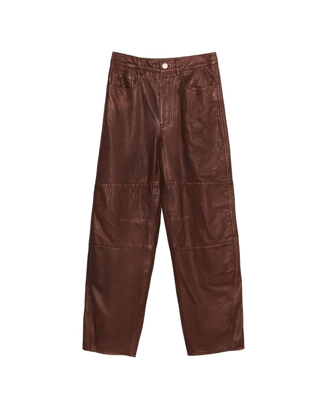 Bimba Y Lola Brown Washed Leather 5-Pocket Trousers
