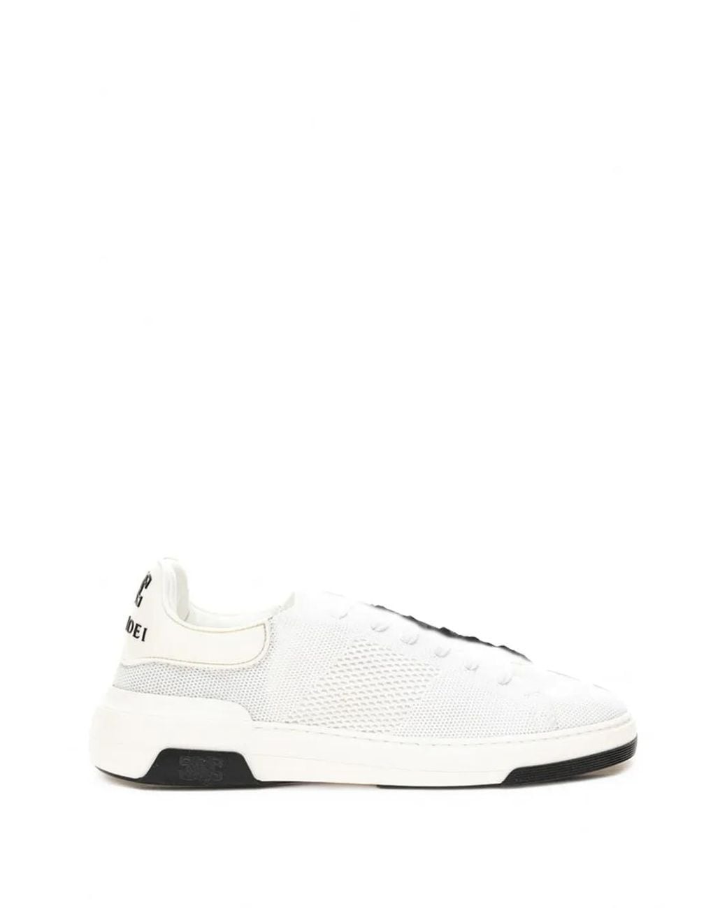 Casadei White Knitted Leather-Panel Sneakers