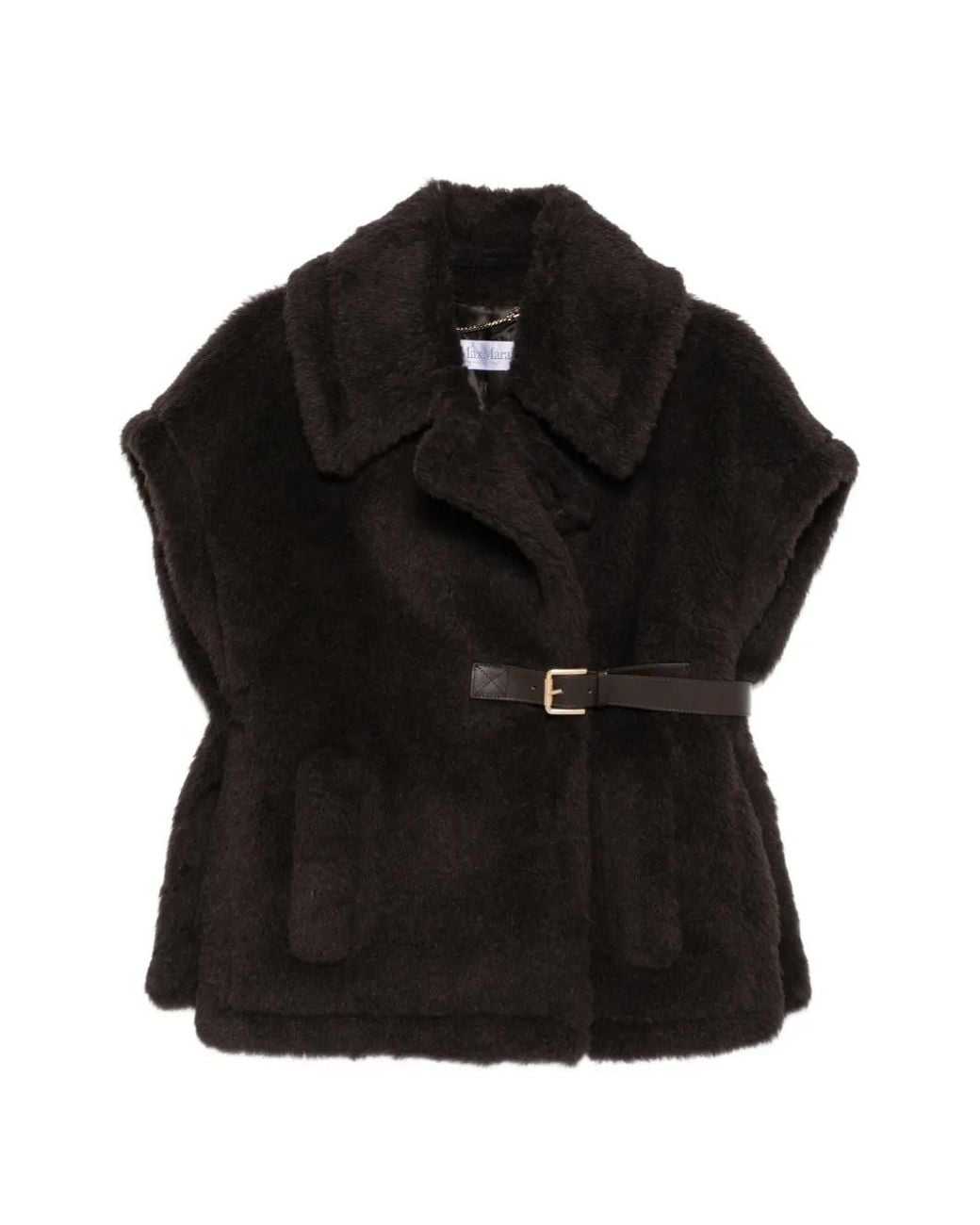Max Mara Black Belted Faux-Fur Gilet