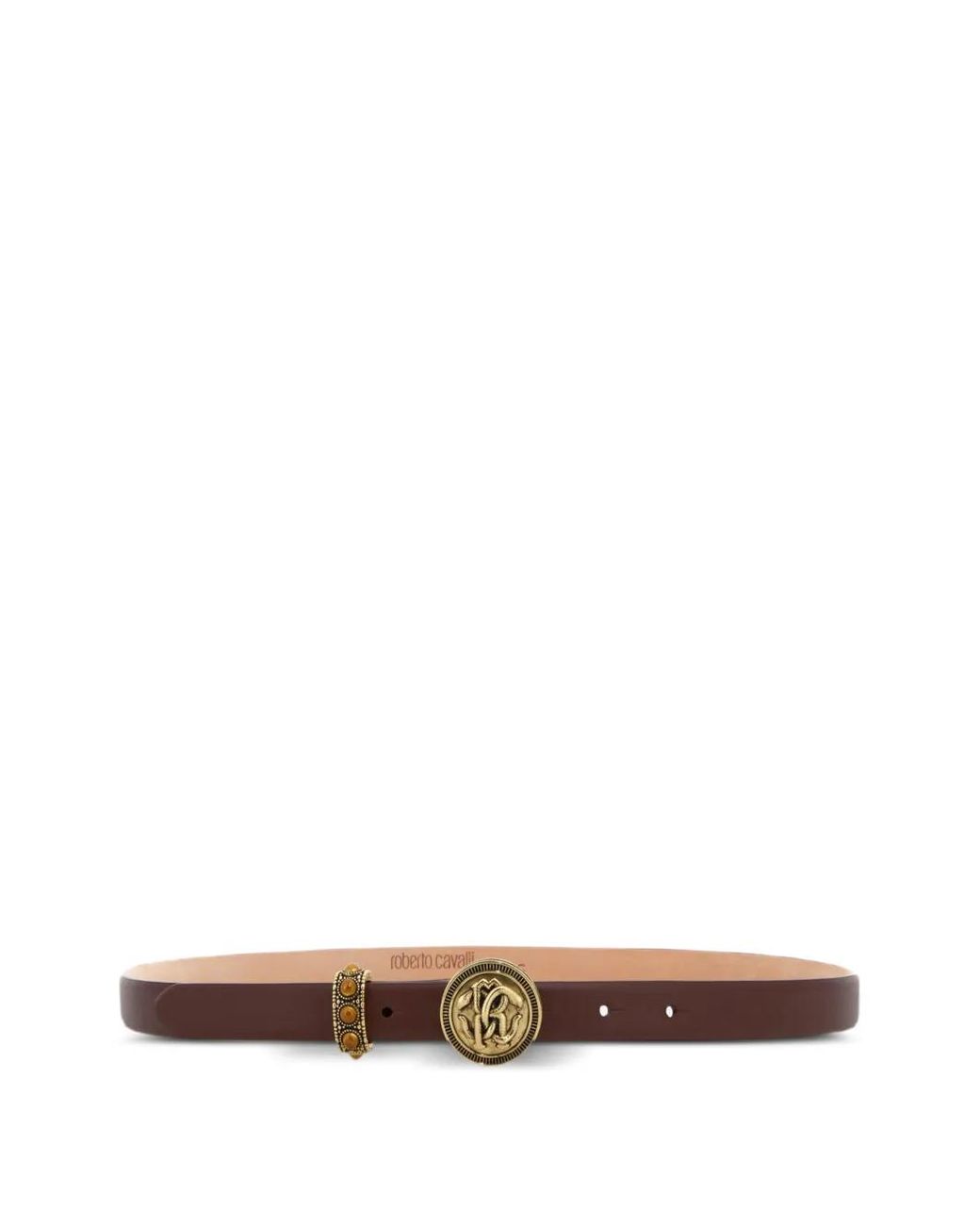 Roberto Cavalli White Logo-Plaque Leather Belt