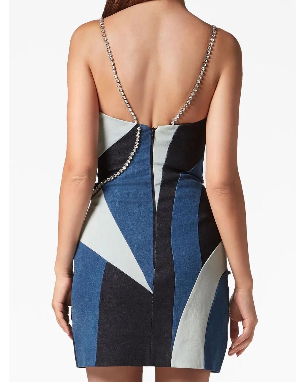Philipp Plein Blue Denim-Patchwork Mini Dress