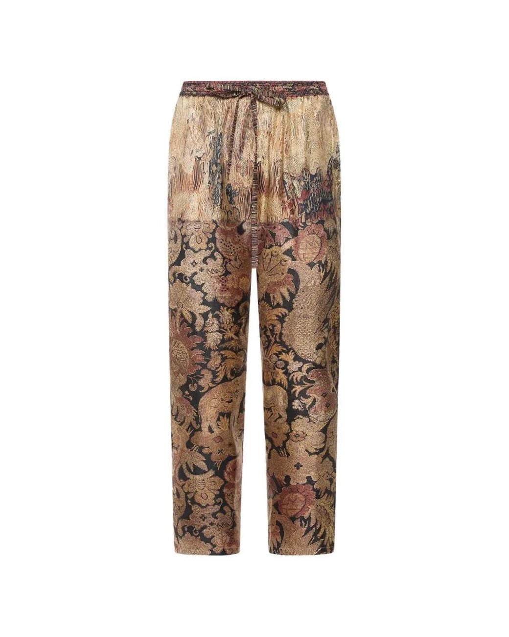 Pierre Louis Mascia Natural Floral-Print Silk Trousers