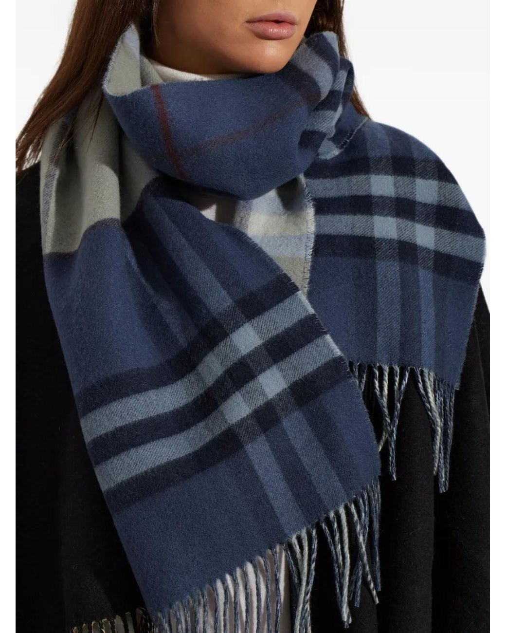 Burberry Blue Checked Cashmere Scarf
