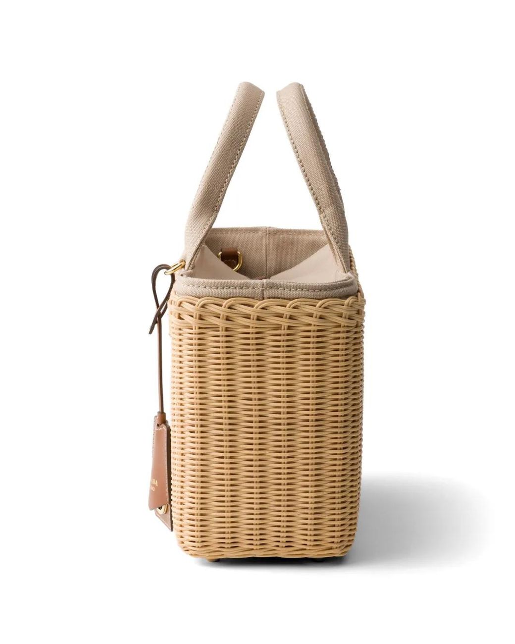 Prada Natural Medium Wicker And Canvas Tote Bag