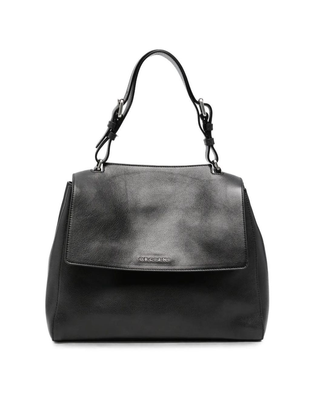 Orciani Black Medium Sveva Soft Logo-Plaque Foldover Tote Bag