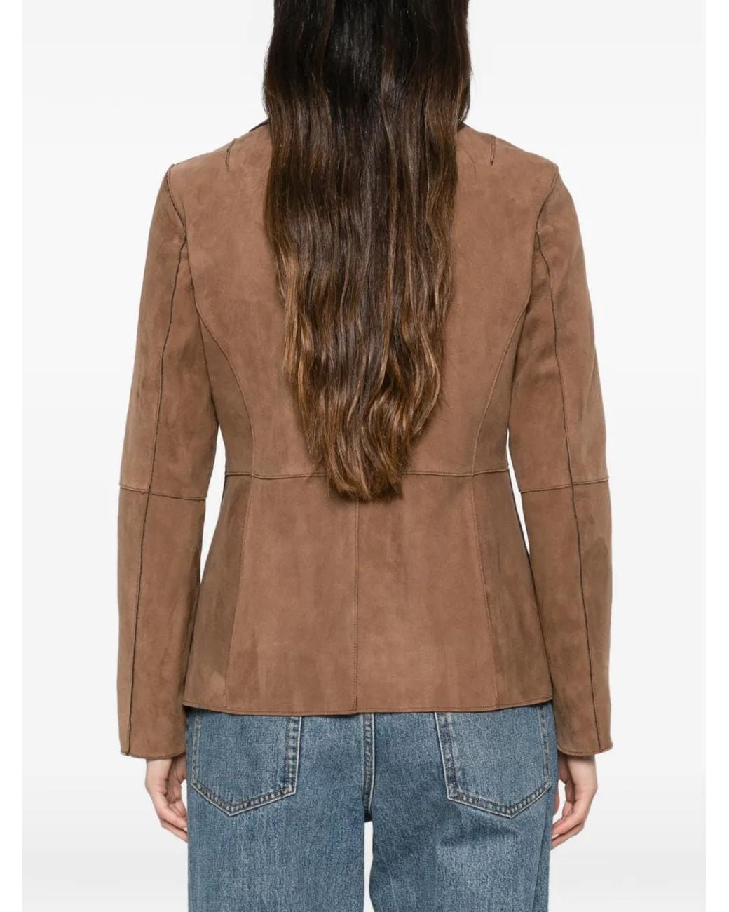 The Jackie Leathers Brown Lucilla Notched-Lapels Single-Button Jacket
