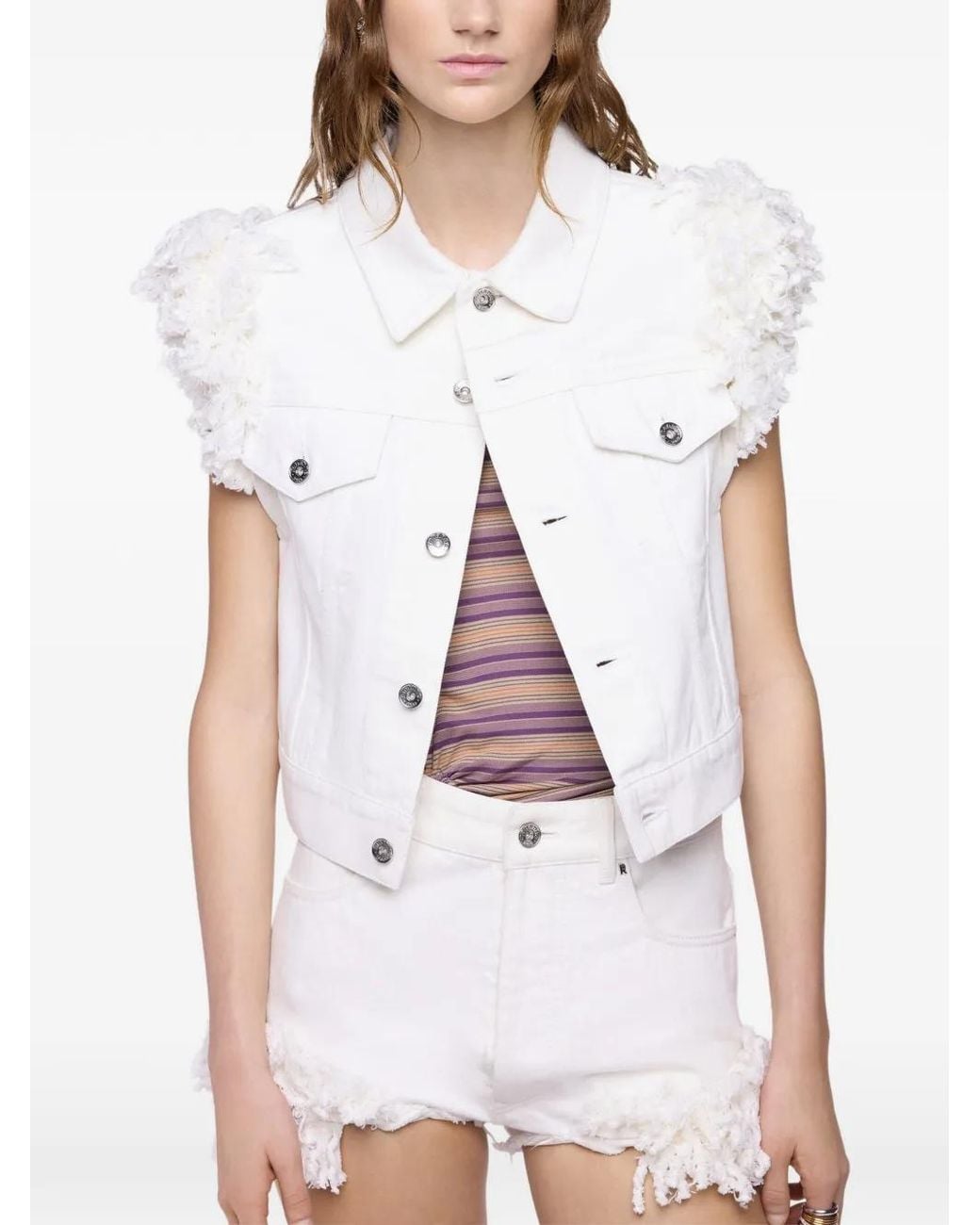 Rabanne White Short En Jean À Franges