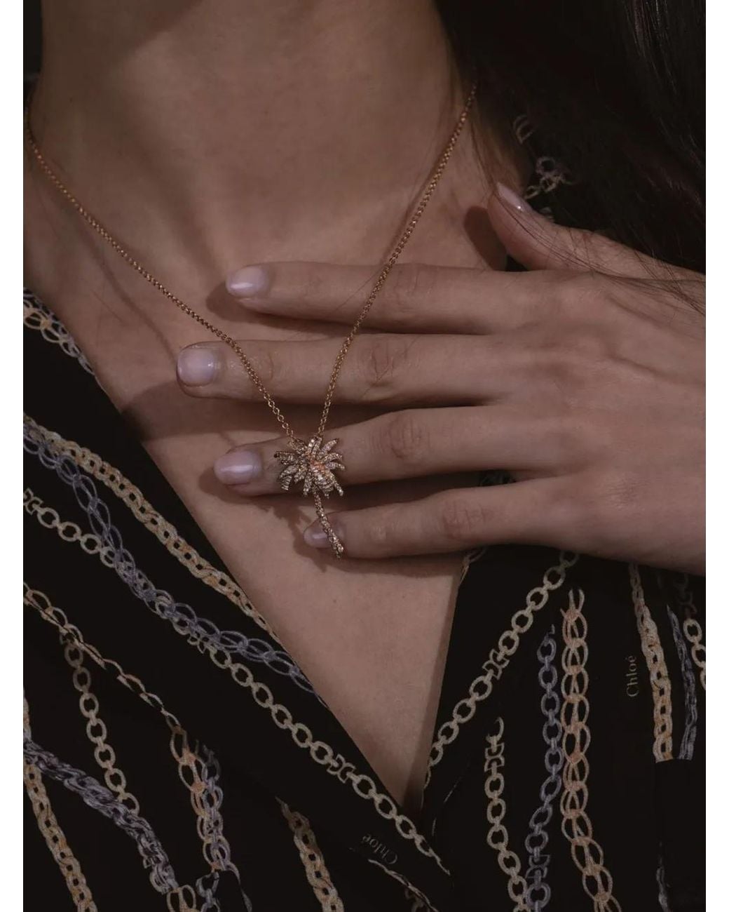 Anita Ko Metallic 18Kt Rose Palm Tree Diamond Necklace