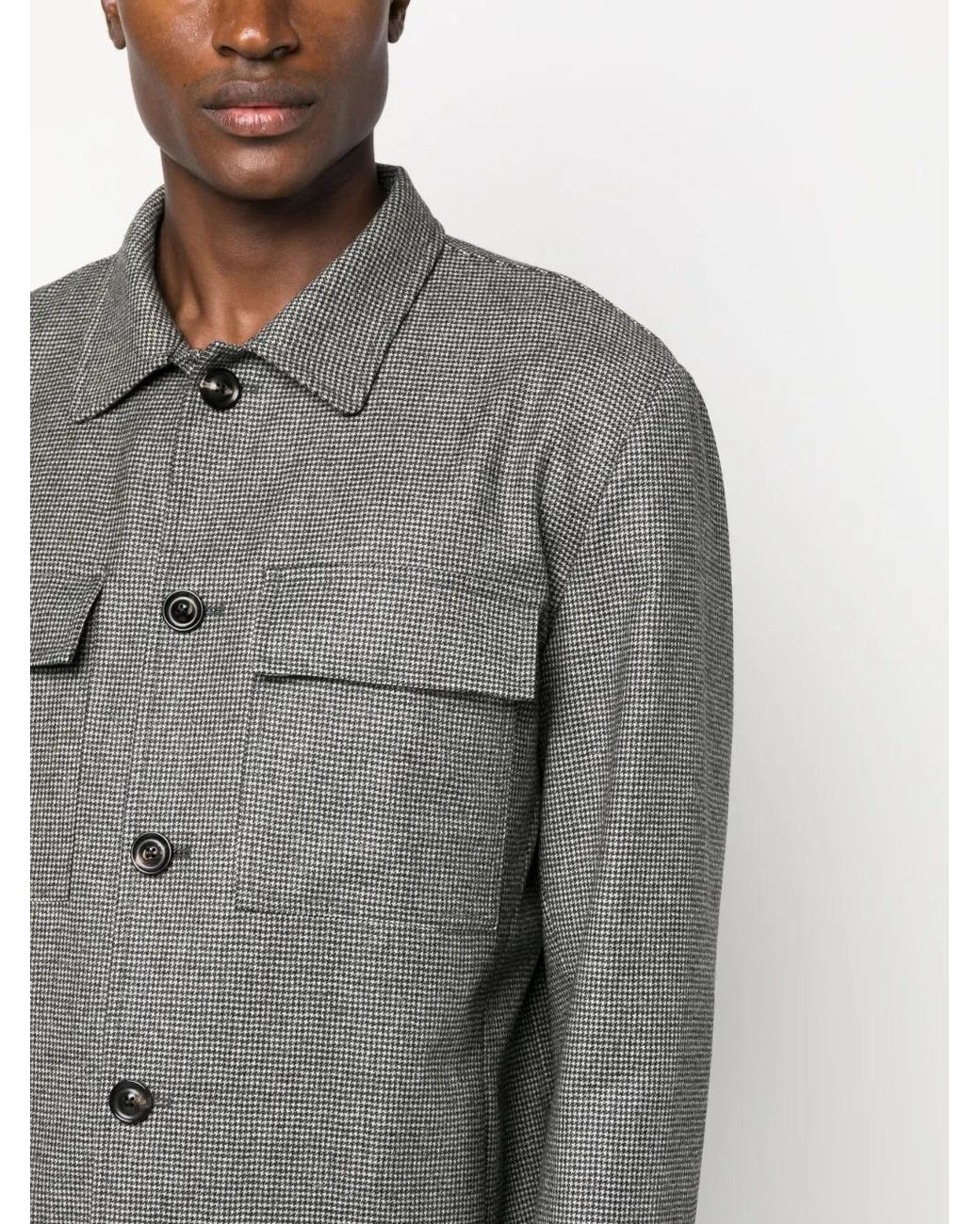Lardini Gray Micro Houndstooth-Pattern Shirt Jacket for men