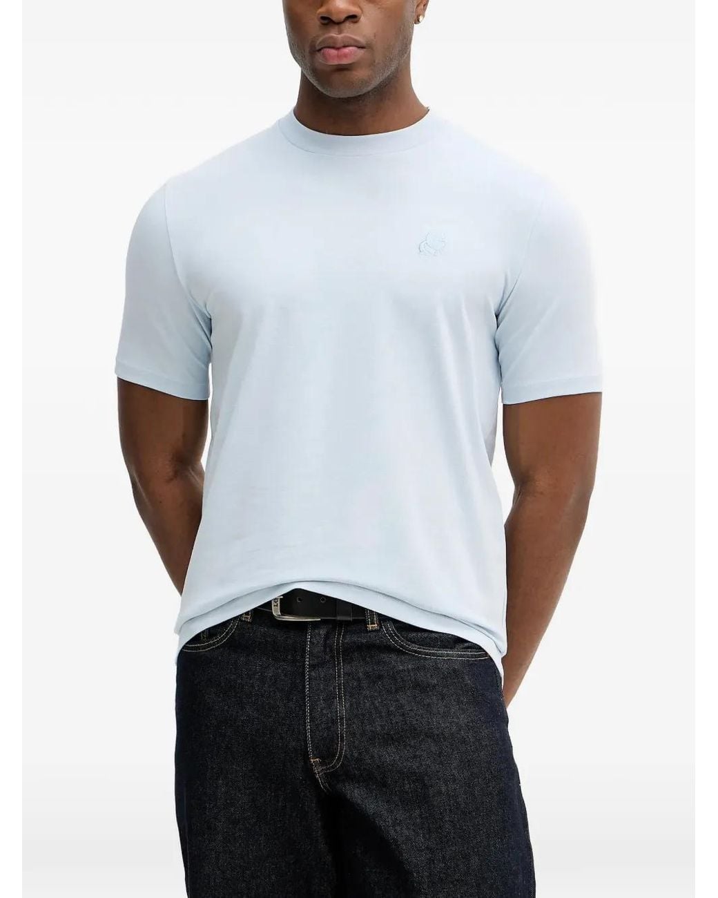 Karl Lagerfeld White Logo-Embroidered T-Shirt for men