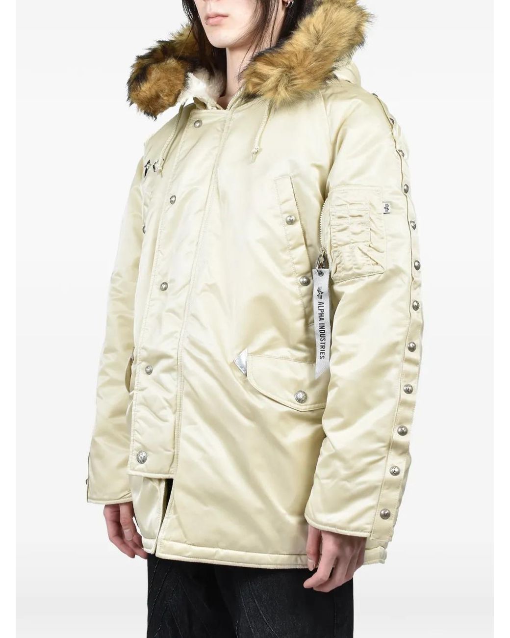 THUG CLUB Metallic Alpha Industries N-3B Rivet-Embellished Padded Jacket for men