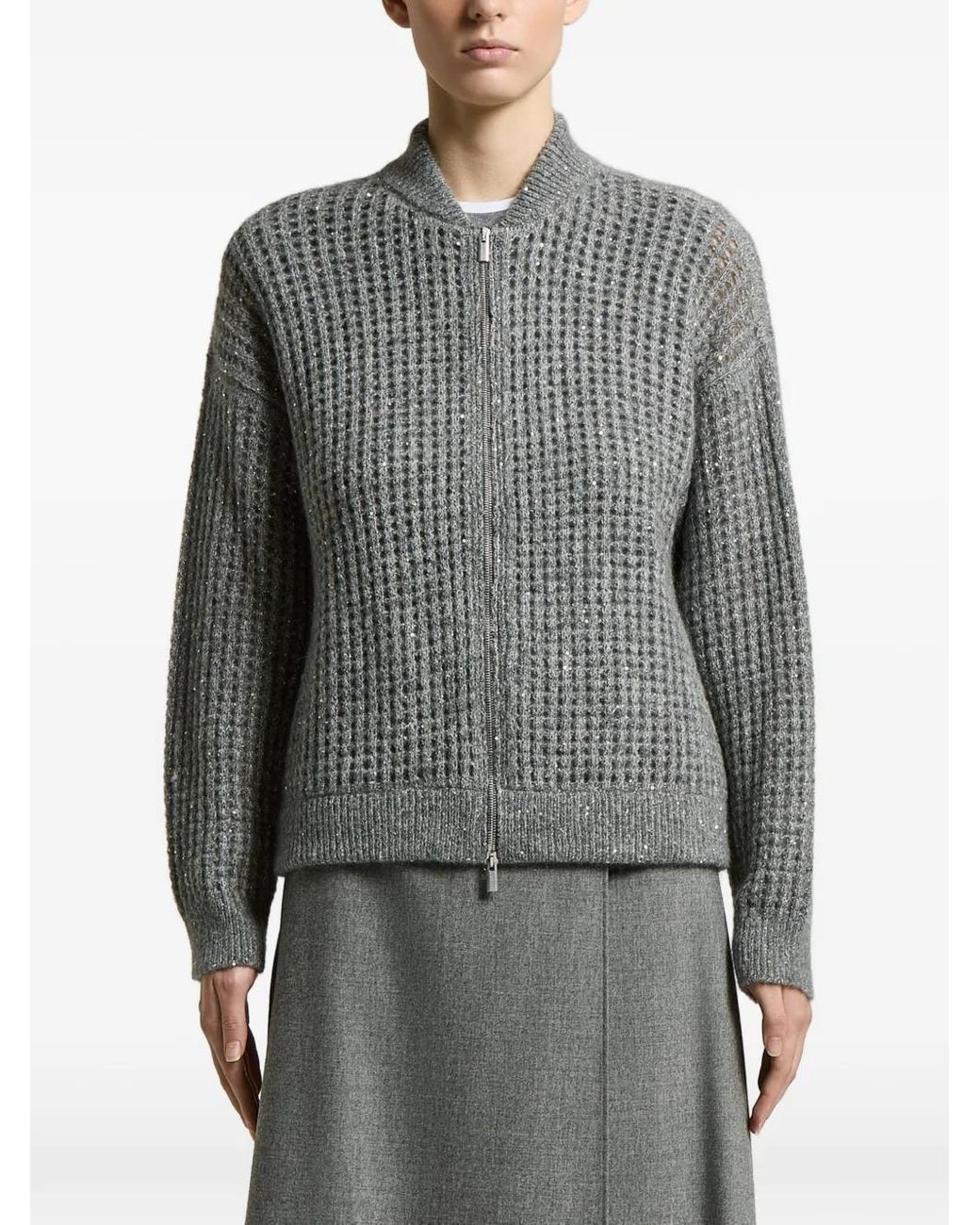 Peserico Gray Open-Knit Cardigan