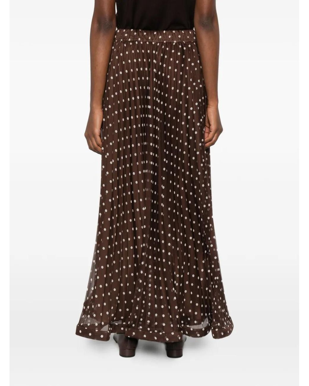 P.A.R.O.S.H. Brown Polka-Dot Pleated Maxi Skirt
