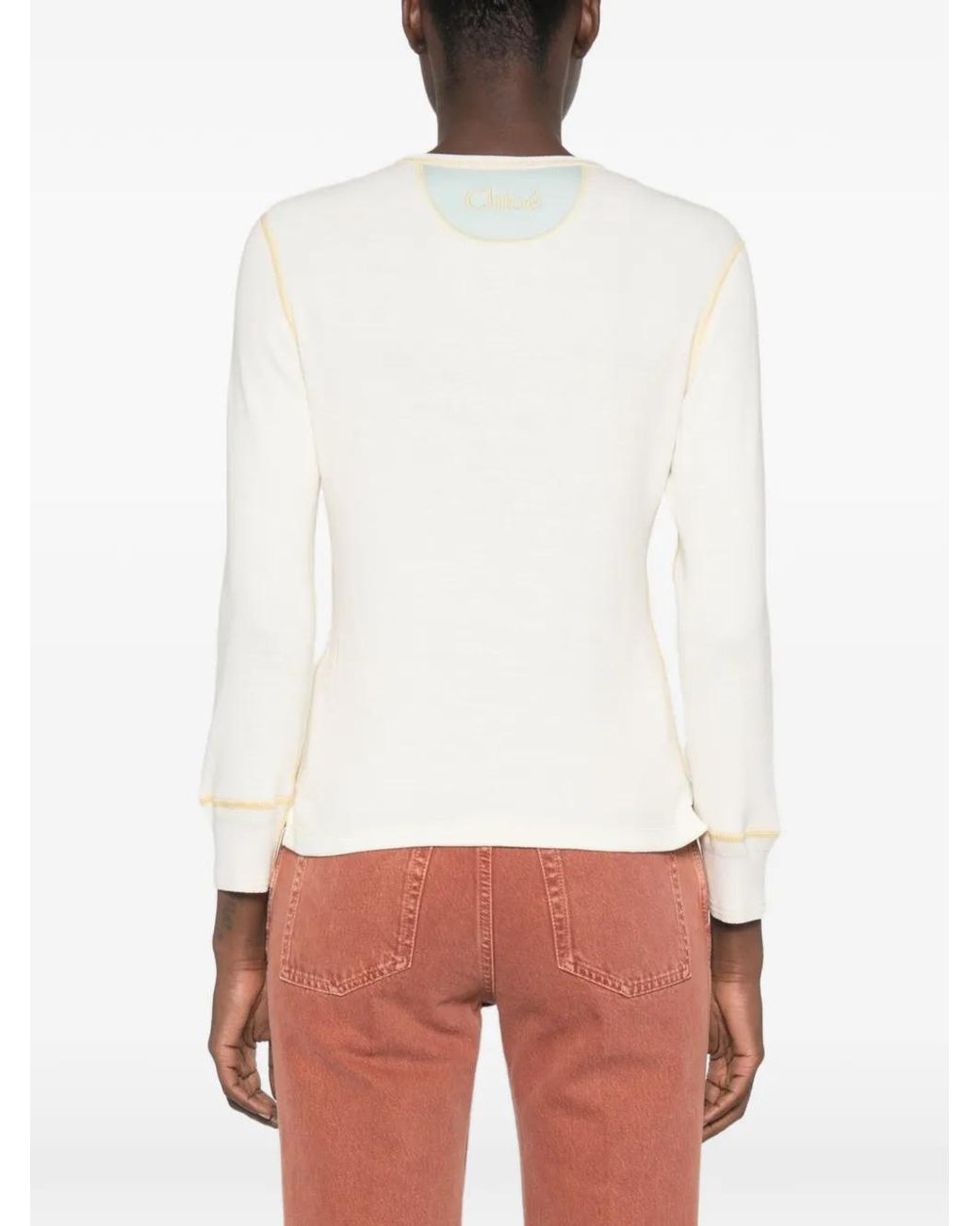 Chloé White Chemise À Col Henley Ajustée En Jersey De Coton