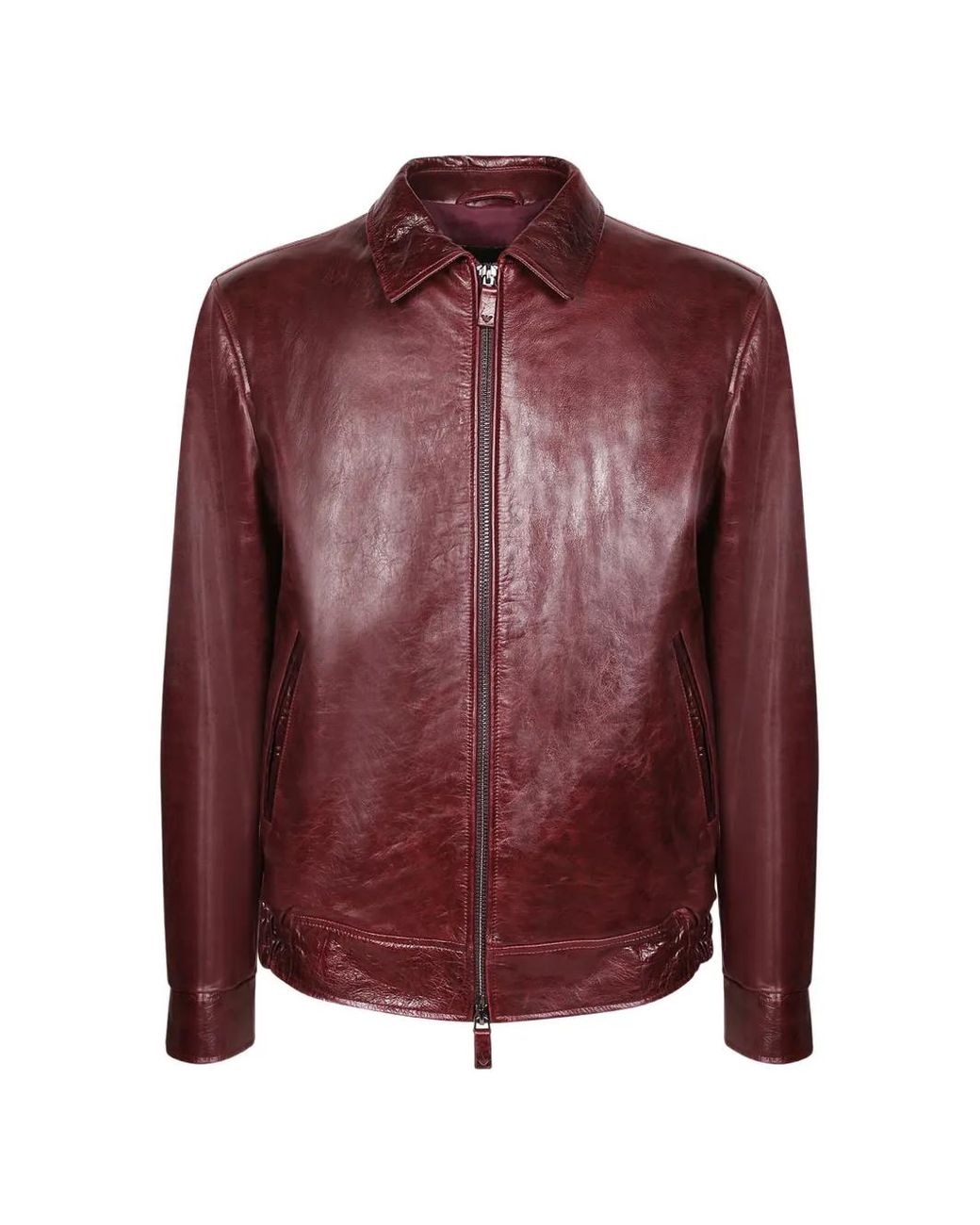 Emporio Armani Purple Zip-Up Leather Jacket for men