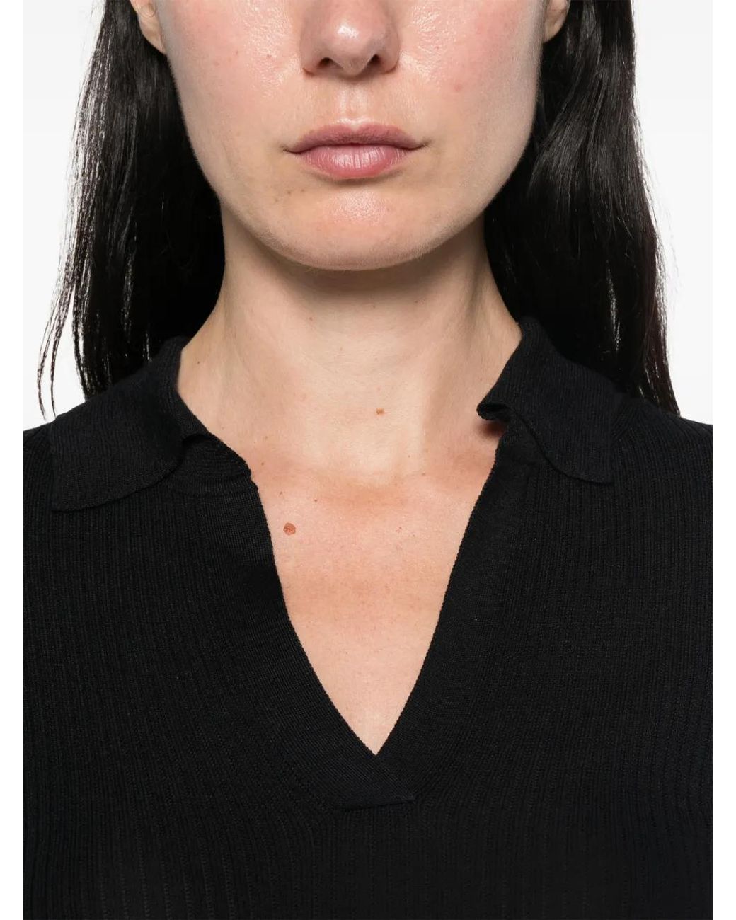 Max Mara Black Ribbed-Knit Polo Sweater