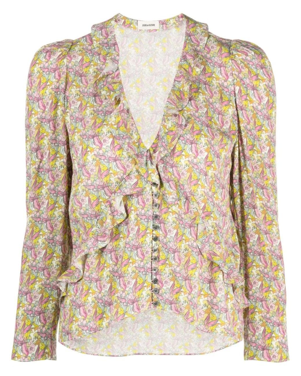Zadig & Voltaire Natural Tresse Ruffled Long-Sleeve Blouse
